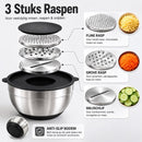 Mengkommen Set met Deksel - 24-Delige Beslagkommen & Mixkommen Set - RVS Kommen 1,5 tot 5 Liter - Inclusief Raspopzetstukken en Maatschepjes - Antislip Bodem - Vaatwasser- en Vriezerbestendig - Zwart - Zilver