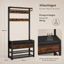 Kapstok met Schoenenrek en Bankje - Halgarderobe met Zitkussen - Schoenenkast 4 Niveaus - 9 Haken - Garderoberek voor Hal en Slaapkamer - Industrieel Vintage Bruin/Zwart