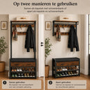 Kapstok met Schoenenrek en Bankje - Halgarderobe met Zitkussen - Schoenenkast 4 Niveaus - 9 Haken - Garderoberek voor Hal en Slaapkamer - Industrieel Vintage Bruin/Zwart