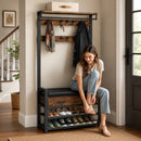 Kapstok met Schoenenrek en Bankje - Halgarderobe met Zitkussen - Schoenenkast 4 Niveaus - 9 Haken - Garderoberek voor Hal en Slaapkamer - Industrieel Vintage Bruin/Zwart