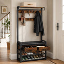 Kapstok met Schoenenrek en Bankje - Halgarderobe met Zitkussen - Schoenenkast 4 Niveaus - 9 Haken - Garderoberek voor Hal en Slaapkamer - Industrieel Vintage Bruin/Zwart