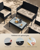 Segenn 4-Delige Tuinmeubelset van PE Polyrattan – Tafel, 2 Stoelen en 2-Zits Bank, Zwart-Taupe Balkon- en Tuinset