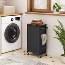 Seggen Smalle Wasmand met Deksel 42 Liter – Wasmand op Wielen met Handvat en Zijvakken – Verrijdbare Wasbox van Oxford Stof – Ruimtebesparende Wasgoedmand voor Badkamer, Slaapkamer en Wasruimte – Vintage Bruin/Zwart