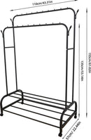Milan Kledingrek - Garderoberek - Op Wielen - met 2 Planken en 4 Haken - dubbel - met schoenenrek - Zwart