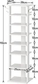 Segenn's Schoenenrek met 8 niveaus - smal schoenenrek - schoenenkasten met 2 haken - opbergplanken - schoen organisator - wit
