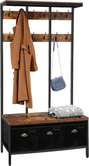 segenn"s Garderoberek - Kapstok - kledingrek met 24 haken - Kapstok met schoenenrek - zitting met 3 opbergdozen - Bruin/Zwart