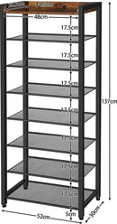 Segenn schoenenrek 8-traps, schoenenkast, schoenenrek voor 14-16 paar schoenen, ruimtebesparend, voor entree, woonkamer, gang, donkerbruin-zwart