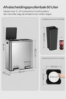Segenn Prullenbak Afvalscheiding 60L (2 x 30 Liter) – Duo Afvalbak met 2 Compartimenten