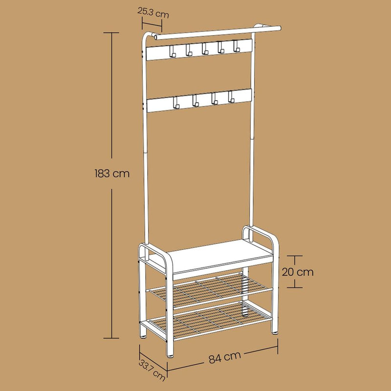 SEGENN Trento 3-in-1 kledingrek, garderobe en halmeubel – Praktisch & stijlvol-Ideaal voor hal of entree-Stijlvol entree-meubel met kledingrek en garderoberuimte