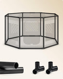 Segenn hondenren oxford stof - puppy ren achthoekig - hondenkooi L - frame van PVC buizen - ademend gaas - met zijvak - donkergrijs-lichtgrijs - 112 x 112 x 62 cm