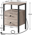 Segenn's Nachtkastje - Bijzettafel met stopcontacten en USB-poorten - bijzettafel met laden en legplank voor kleine ruimtes - woonkamer - slaapkamer - eenvoudig te monteren - Grijs/Zwart