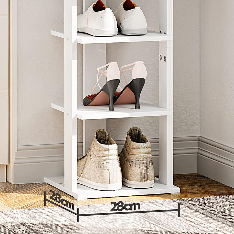 Segenn's Schoenenrek met 8 niveaus - smal schoenenrek - schoenenkasten met 2 haken - opbergplanken - schoen organisator - wit