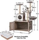 Segenn's Krabpaal met kattenhuis - kattenbak - kattenbakkast met deur en slot - krabpalen met Hangmat Mand Katten Huis - kattenbakmeubel verborgen - alles-in-één kattenspeelgoed met kattenhuis - grijs