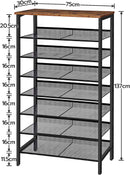 Segenn Groot schoenenrek - hoge schoenenkast - 8-laags schoenenrek - kantelbare gaasplanken - metaal/Hout - voor 24-32 paar schoenen - industrieel - bruin-zwart