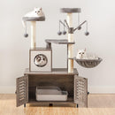 Segenn's Krabpaal met kattenhuis - kattenbak - kattenbakkast met deur en slot - krabpalen met Hangmat Mand Katten Huis - kattenbakmeubel verborgen - alles-in-één kattenspeelgoed met kattenhuis - grijs