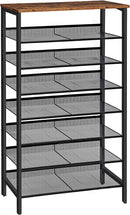 Segenn Groot schoenenrek - hoge schoenenkast - 8-laags schoenenrek - kantelbare gaasplanken - metaal/Hout - voor 24-32 paar schoenen - industrieel - bruin-zwart
