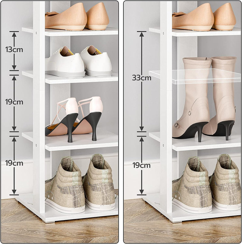 Segenn's Schoenenrek met 8 niveaus - smal schoenenrek - schoenenkasten met 2 haken - opbergplanken - schoen organisator - wit