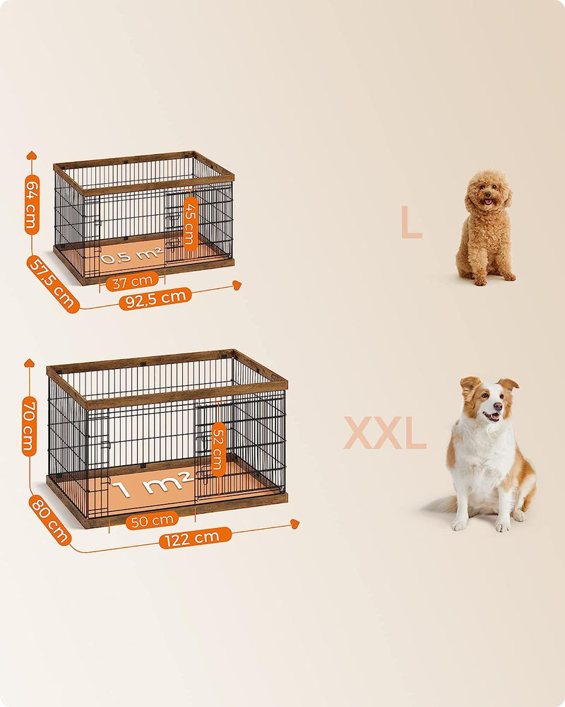 Segenn  XXL hondenren - puppyrennen vrije uitloopren- stalen rooster - puppy box - schuifdeur met 2 grendels - omheining voor honden - konijnen - walnoot bruin-zwar - 122 x 80 x 70 cm