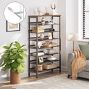 Segenn Groot schoenenrek - hoge schoenenkast - 8-laags schoenenrek - kantelbare gaasplanken - metaal/Hout - voor 24-32 paar schoenen - industrieel - bruin-zwart