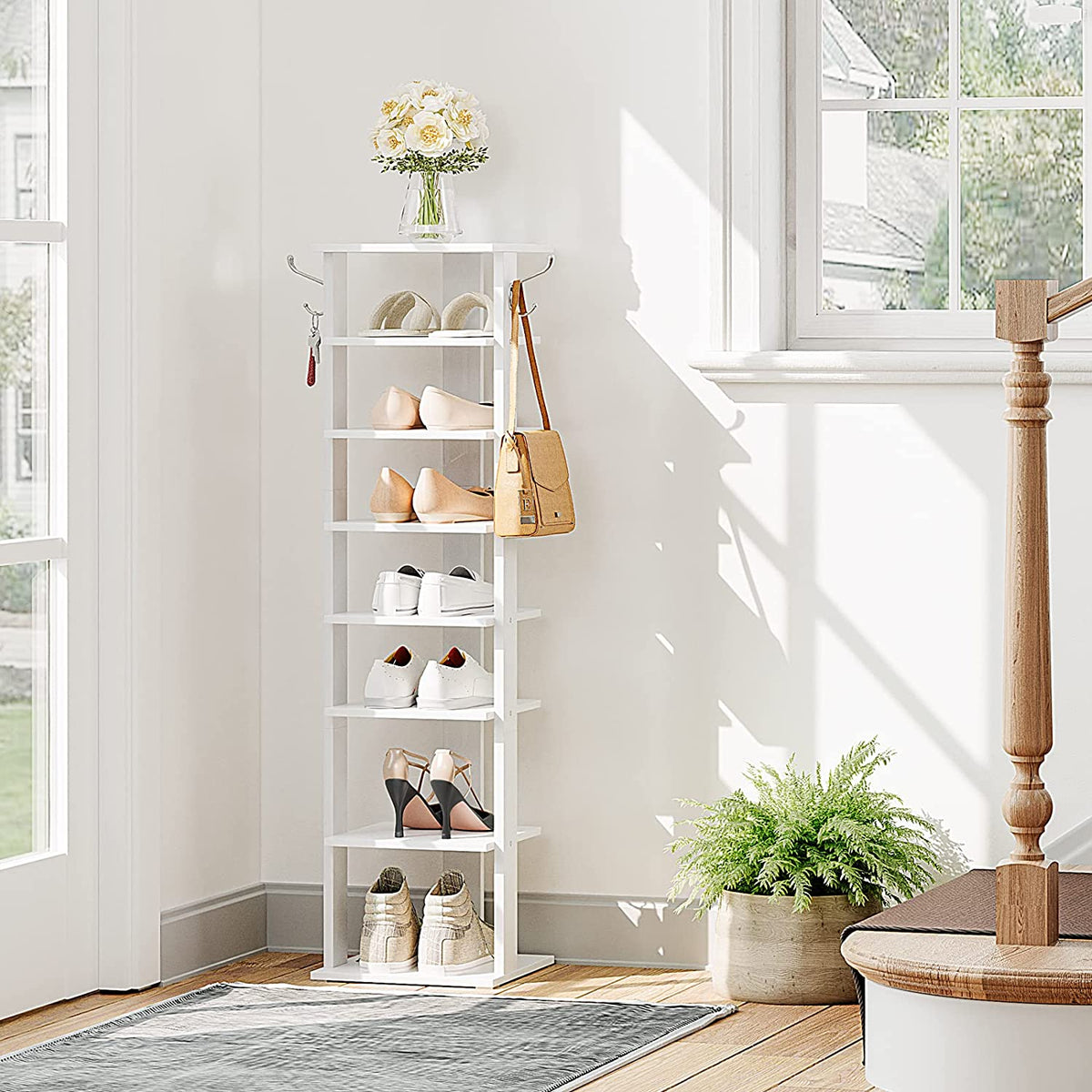 Relaxdays schoenenrek 8 etages, voor 32 paar, 7 klemmen voor laarzen, metaal & stof, opbergrek hal, wit Relaxdays schoenenrek 8 etages, voor 32 paar, 7 klemmen voor laarzen, metaal & stof, opbergrek hal, wit