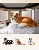 Segenn hondenren oxford stof - puppy ren achthoekig - hondenkooi L - frame van PVC buizen - ademend gaas - met zijvak - donkergrijs-lichtgrijs - 112 x 112 x 62 cm