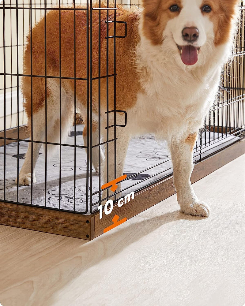 Segenn  XXL hondenren - puppyrennen vrije uitloopren- stalen rooster - puppy box - schuifdeur met 2 grendels - omheining voor honden - konijnen - walnoot bruin-zwar - 122 x 80 x 70 cm