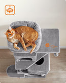 Segenn XXL Krabpaal - 155 cm hoog - kattenboom met 5 krabzuilen - Kattenhuis 2 platforms - 2 kattenholletjes - hangmat - 2 pluche ballen - pluche - lichtgrijs