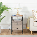 Segenn's Nachtkastje - Bijzettafel met stopcontacten en USB-poorten - bijzettafel met laden en legplank voor kleine ruimtes - woonkamer - slaapkamer - eenvoudig te monteren - Grijs/Zwart