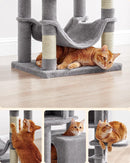 Segenn XXL Krabpaal - 155 cm hoog - kattenboom met 5 krabzuilen - Kattenhuis 2 platforms - 2 kattenholletjes - hangmat - 2 pluche ballen - pluche - lichtgrijs