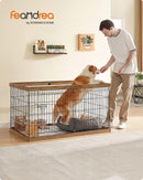 Segenn  XXL hondenren - puppyrennen vrije uitloopren- stalen rooster - puppy box - schuifdeur met 2 grendels - omheining voor honden - konijnen - walnoot bruin-zwar - 122 x 80 x 70 cm