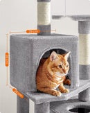 Segenn XXL Krabpaal - 155 cm hoog - kattenboom met 5 krabzuilen - Kattenhuis 2 platforms - 2 kattenholletjes - hangmat - 2 pluche ballen - pluche - lichtgrijs