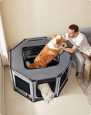 Segenn hondenren oxford stof - puppy ren achthoekig - hondenkooi L - frame van PVC buizen - ademend gaas - met zijvak - donkergrijs-lichtgrijs - 112 x 112 x 62 cm