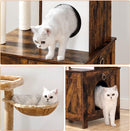 Segenn's  krabpaal met kattenbak - kattenhuis of Kattenbak - krabpaal met slot - vintage bruin - 60 x 48 x 150 cm