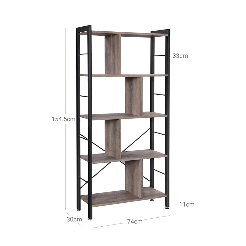 Segenn's Boekenplank - kantoorplank - scheidingswand met 4 niveaus - staande plank in industrieel design - woonkamer, veel opbergruimte - Groot, stabiel - Eenvoudige structuur - Greige zwart (74 x 30 x 154.5 cm)