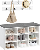 Segenn Set garderobeset met schoenenrek - schoenenbank met 9 vakken - zacht beklede zitbank met schoenenrek - wandgarderobe met 9 haken - schoenenkast voor de gang - entree - slaapkamer - wit