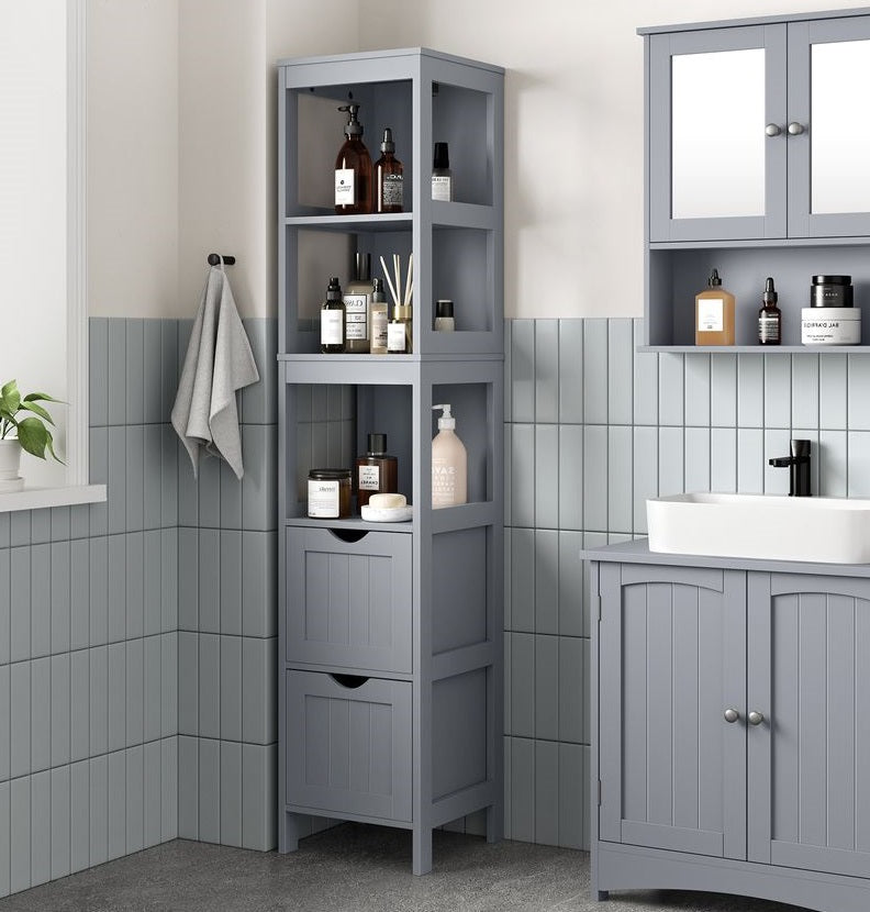 Segenn's Bari Smal Staand Badkamermeubel – Stijlvolle Duifgrijze Afwerking, Ideaal voor Ruimtebesparende Badkameropslag