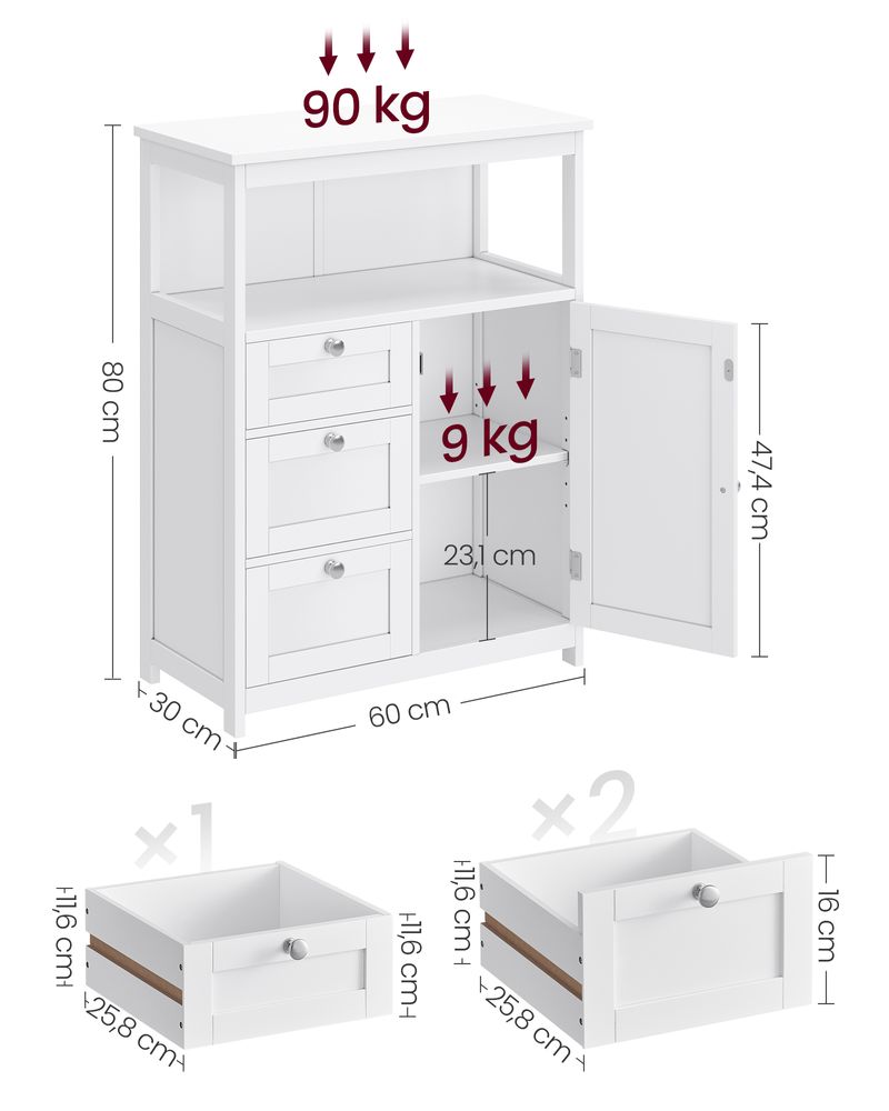 SEGENN Naples Compacte Badkamerkast – Met 3 Opberglades – 80 cm Hoog-Opbergkast Badkamer – 3 Lades