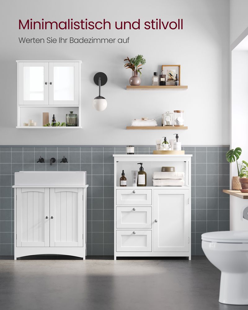 SEGENN Naples Compacte Badkamerkast – Met 3 Opberglades – 80 cm Hoog-Opbergkast Badkamer – 3 Lades