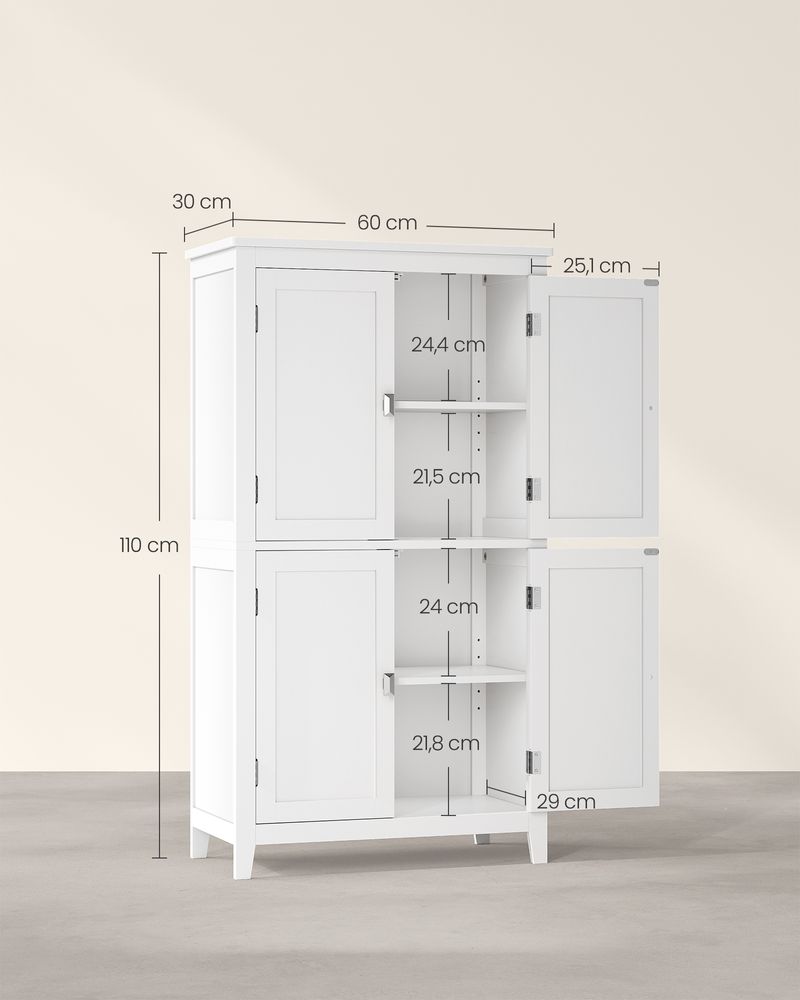 SEGENN Modena Witte Opbergkast Badkamer – 4 Deuren – Klassieke Stijl-Wit en Elegant-Staande Badkamerkast