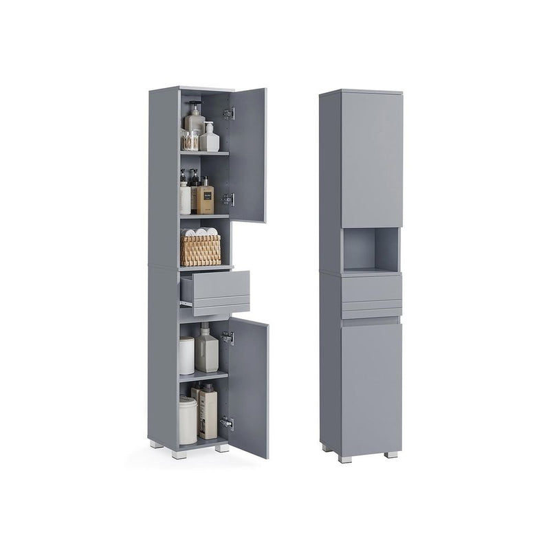 Segenn's Parma Hoge badkamerkast 30 x 30 x 170 cm – smalle opbergkast in Mystical Grey – moderne kast voor badkamer