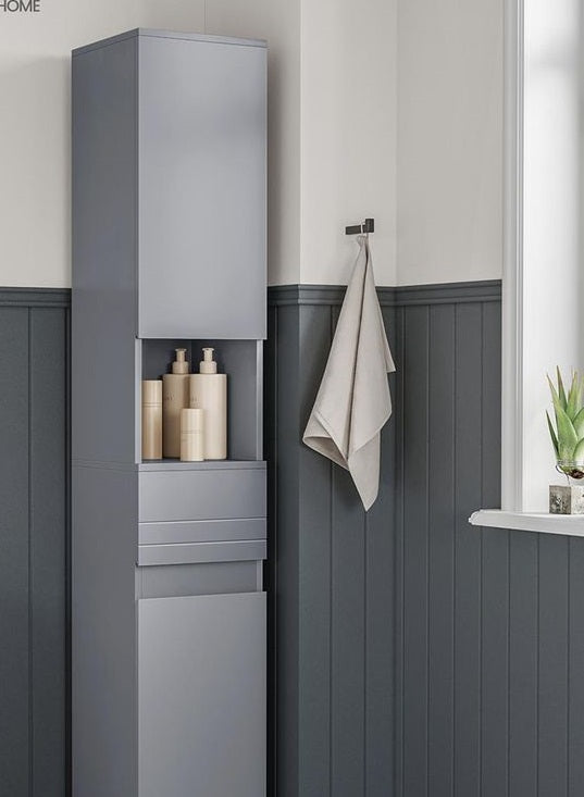 Segenn's Parma Hoge badkamerkast 30 x 30 x 170 cm – smalle opbergkast in Mystical Grey – moderne kast voor badkamer