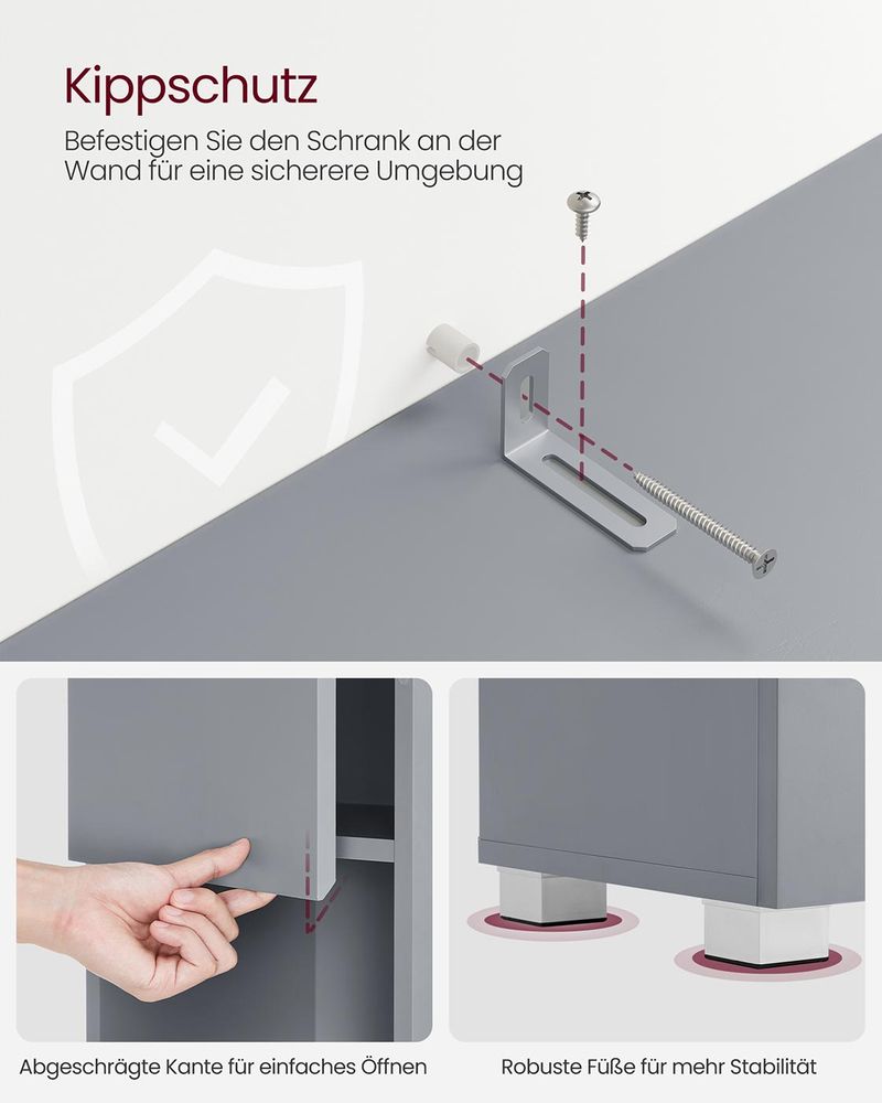 Segenn's Parma Hoge badkamerkast 30 x 30 x 170 cm – smalle opbergkast in Mystical Grey – moderne kast voor badkamer