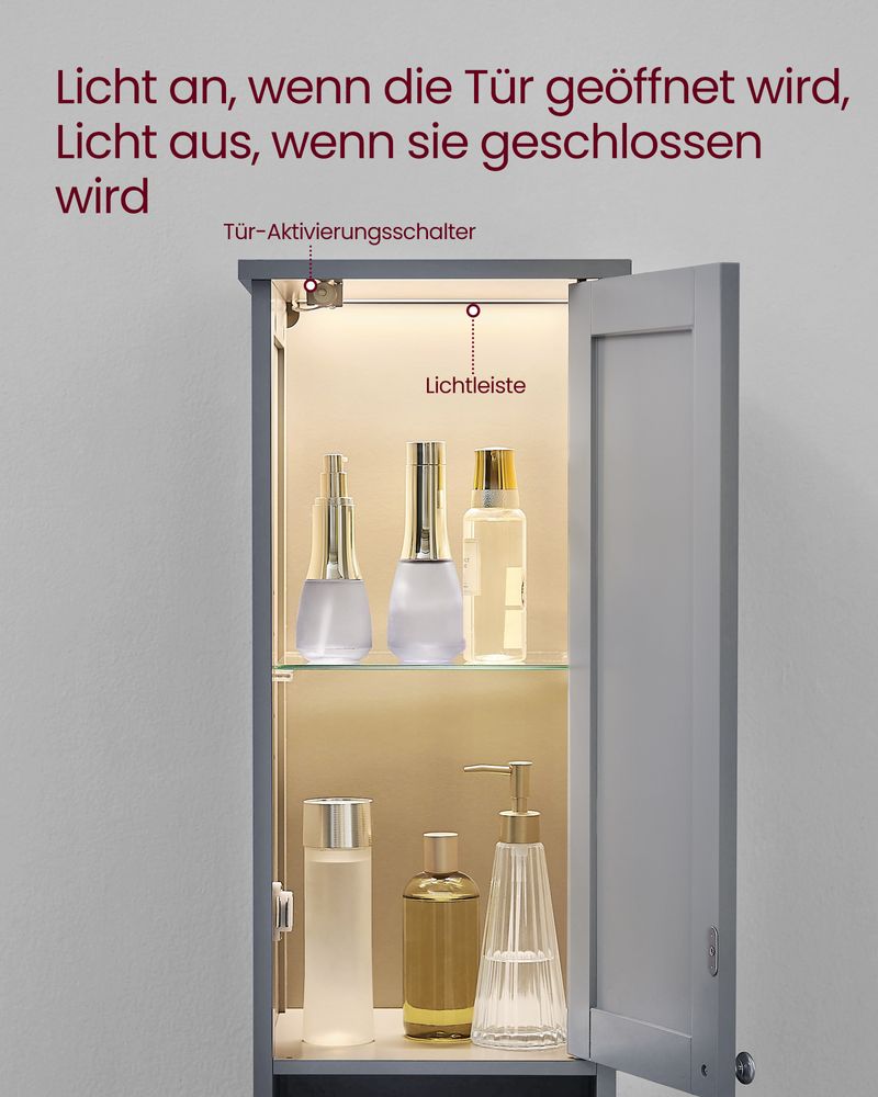 Segenn's Verona Badkamerkast met ingebouwde verlichting – duifgrijs design-moderne duifgrijze look