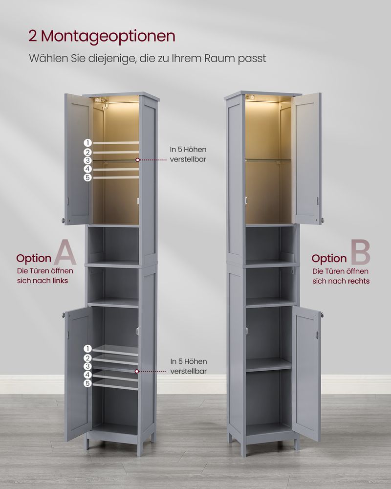 Segenn's Verona Badkamerkast met ingebouwde verlichting – duifgrijs design-moderne duifgrijze look