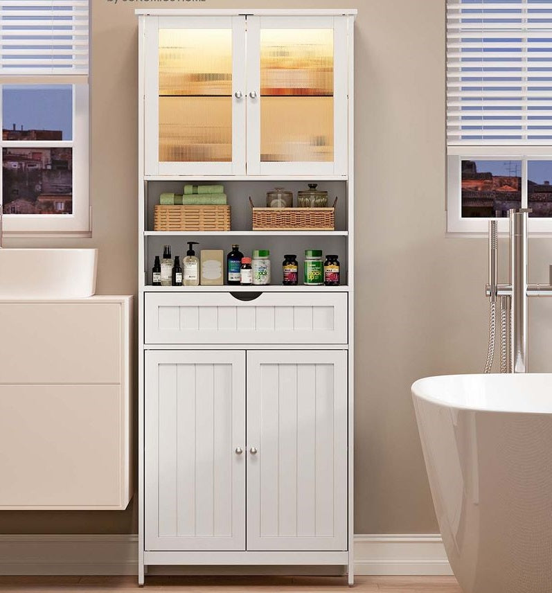 Segenn's Matera Scandinavische badkamerkast in houtkleur – lade, planken en open vakken