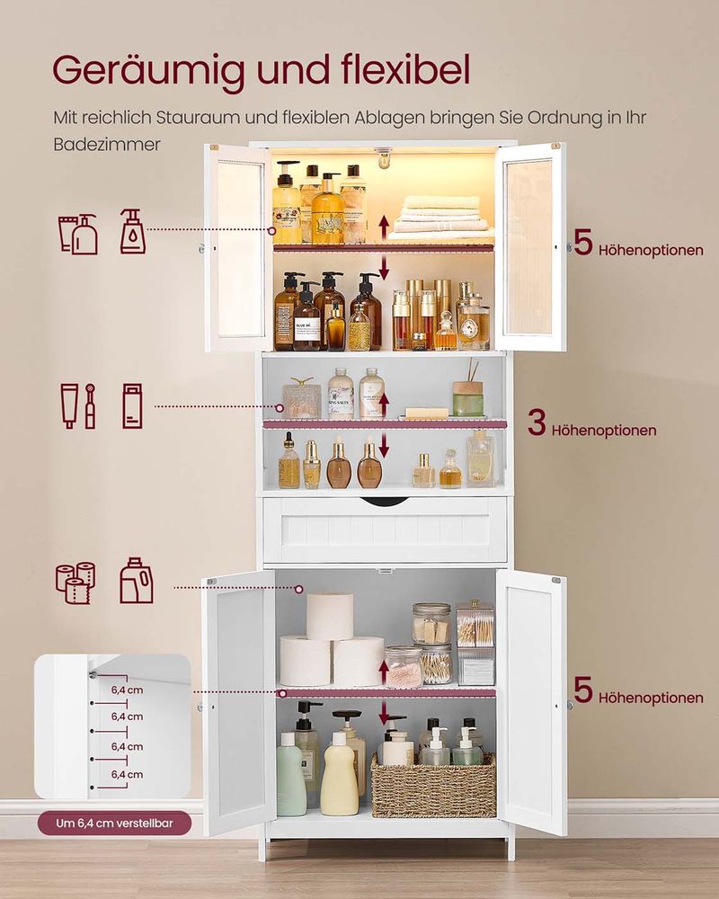 Segenn's Matera Scandinavische badkamerkast in houtkleur – lade, planken en open vakken