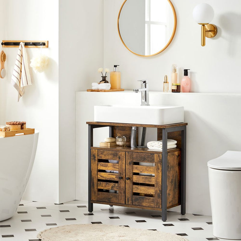 Segenn's Forli Vintage bruin-zwart badkamermeubel – duurzame kast met stijlvol design en praktische opbergruimte