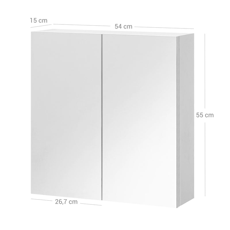 Segenn's Badkamerkast - Spiegelkast - Badkamermeubel - Wandkast voor de Badkamer - in Hoogte Verstelbare Plank - Dubbele Deur - Modern - Wit