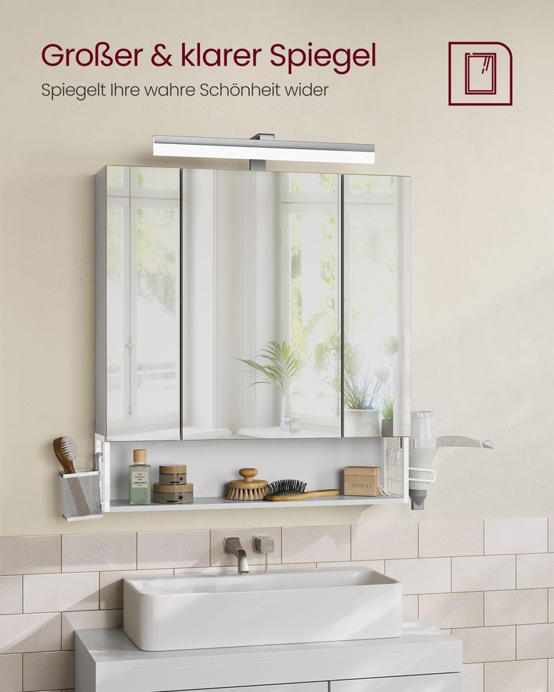 Segenn's Padua Stijlvolle Cloud White badkamerkast met 3 deuren en handige stopcontacten