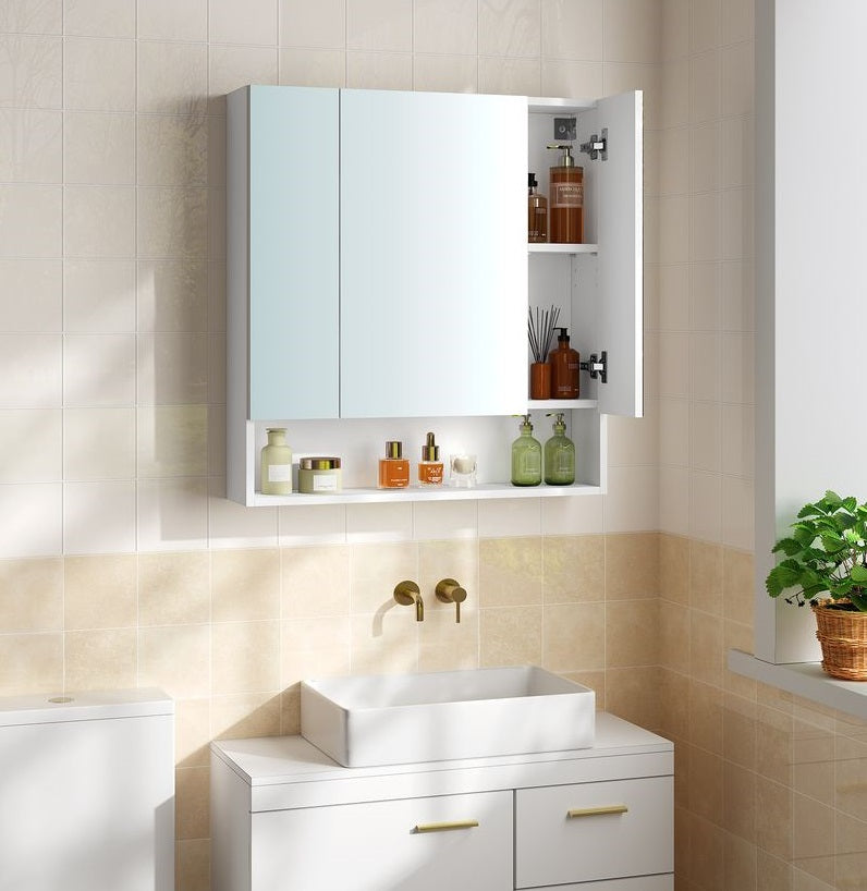 Segenn's Siena Badkamerkast Cloud White, 3 deuren, 16,5 x 70 x 75 cm – strak en functioneel design voor elke badkamer